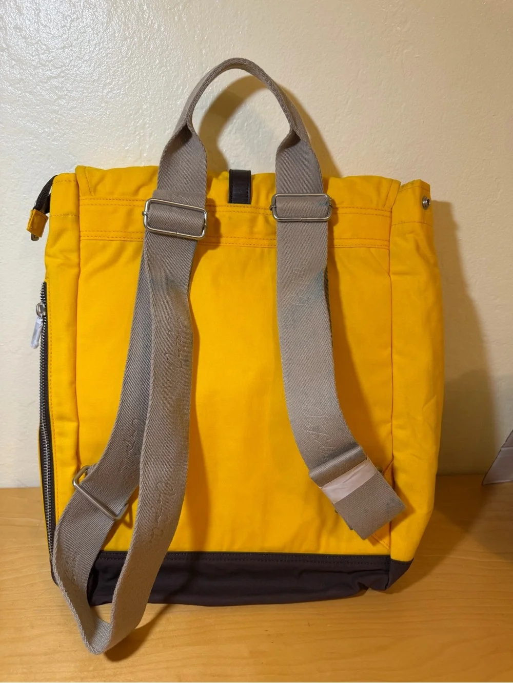 TOMS Yellow Canvas Roll-Top Backpack with Dark Brown Strap